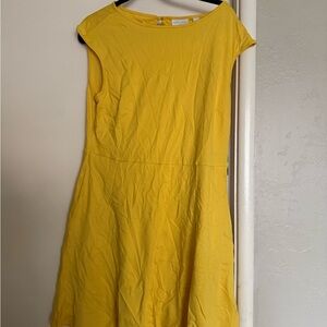 New York & Company Yellow Cap-Sleeve Fit & Flare Midi Dress